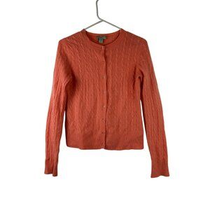 Geneva 100% Cashmere Girls Large Cable Knit Cardigan Sweater Button Up Coral